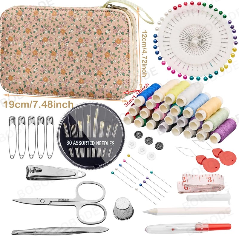 Bobode Sewing Project Kits Floral Pattern Sewing Kit with 130PCS Sewing Supplies Accessories,Printing Sewing Set with Zipper Sewing Supplies Case,for Travel Emergency, Home - Image 2